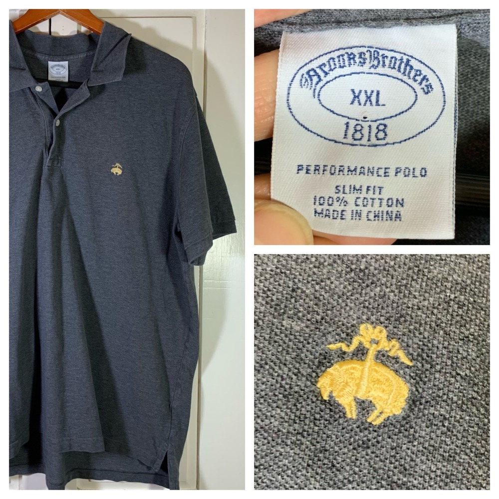Brooks Brothers 1818 Performance Polo Shirt XXL Dark Grey Slim‎ Fit Cotton Mens